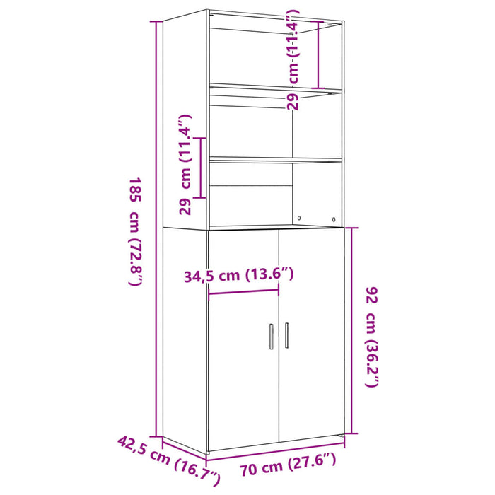 Credenza Grigio Sonoma 70x42,5x185 cm in Legno Multistrato 3281376