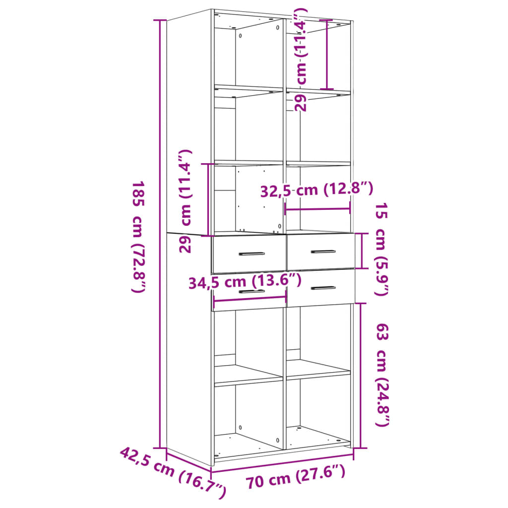 Credenza Nera 70x42,5x185 cm in Legno Multistrato 3281463