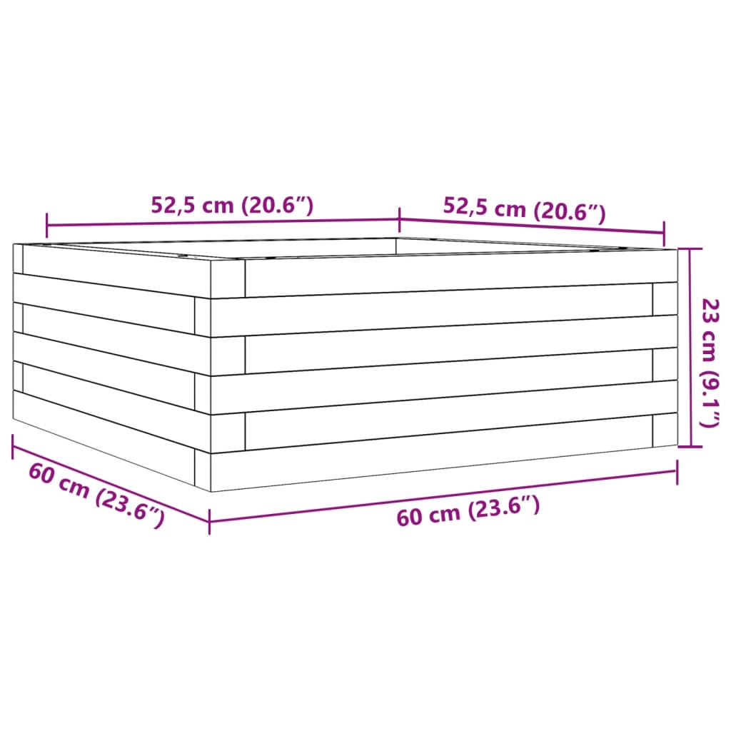 Fioriera da Giardino Bianca 60x60x23 cm Legno Massello di Pino 847189