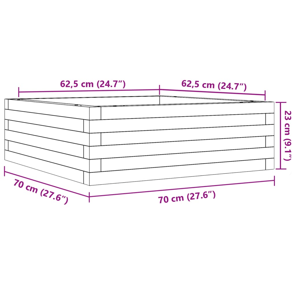 Fioriera da Giardino 70x70x23 cm in Legno di Pino Impregnato 847197