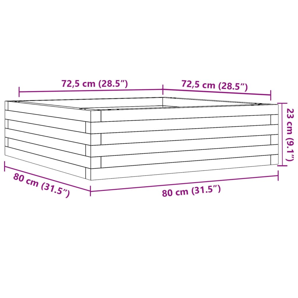 Fioriera da Giardino Bianca 80x80x23 cm Legno Massello di Pino 847199