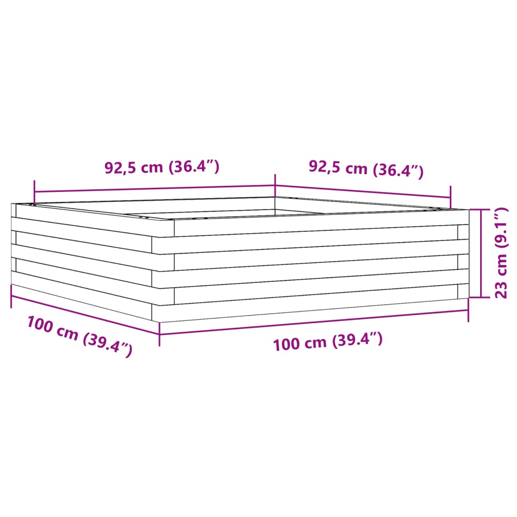 Fioriera da Giardino Bianca 100x100x23 cm Legno Massello Pino 847209