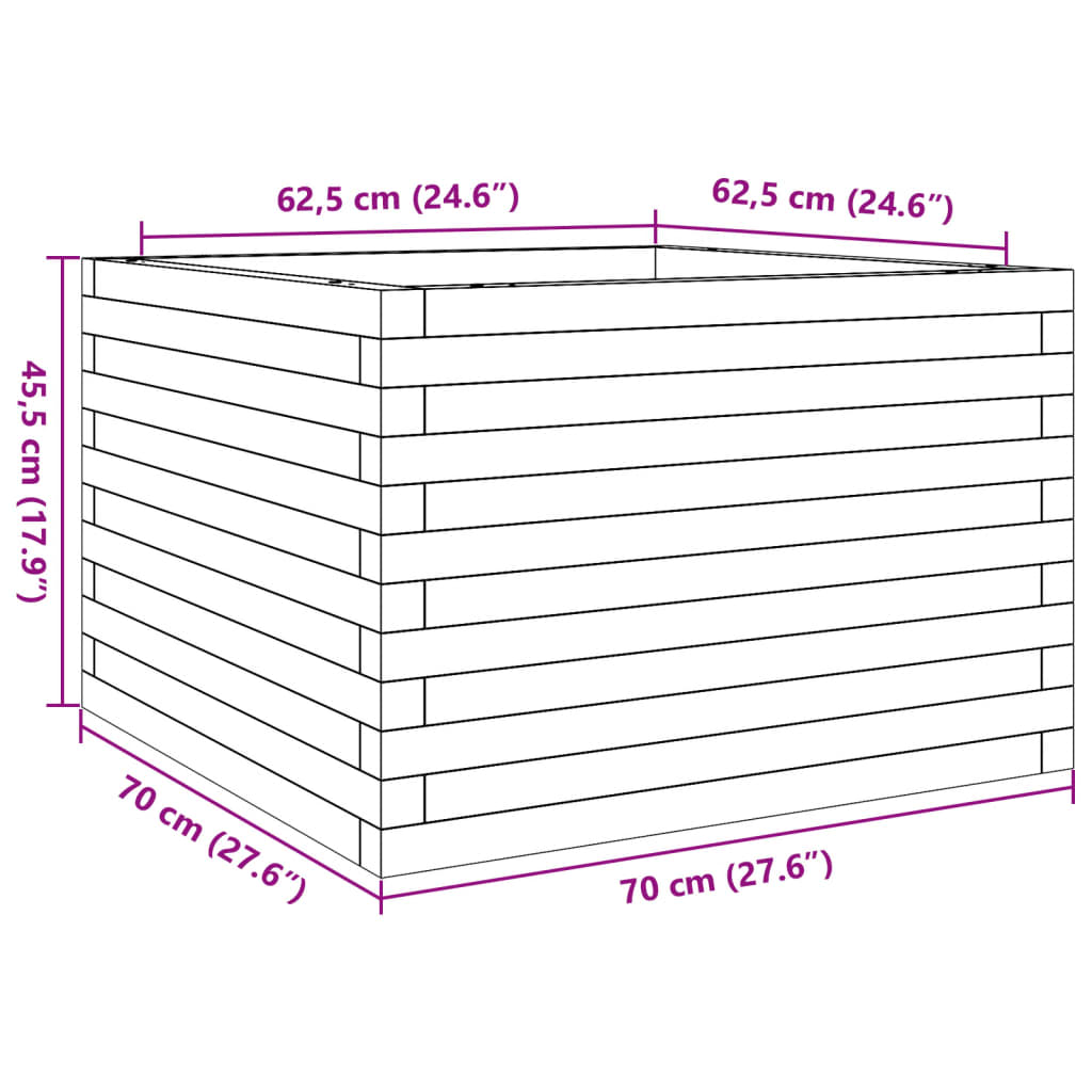 Fioriera da Giardino Bianca 70x70x45,5cm Legno Massello di Pino 847254