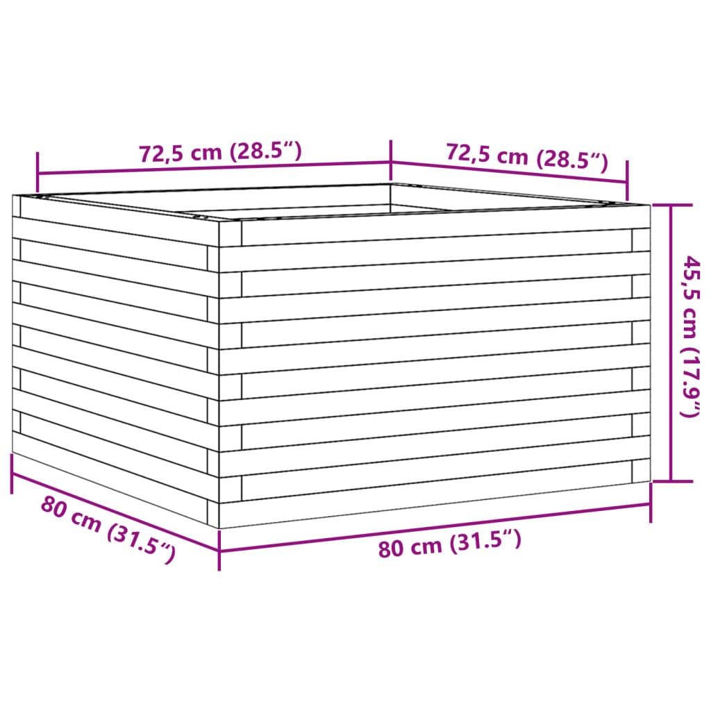 Fioriera da Giardino Bianca 80x80x45,5cm Legno Massello di Pino 847259