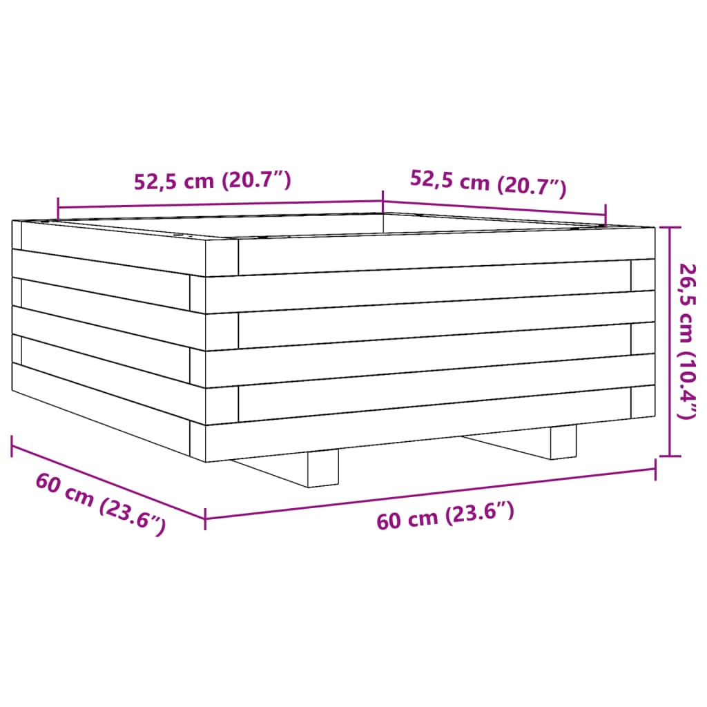 Fioriera da Giardino 60x60x26,5 cm in Legno di Pino Impregnato 847302