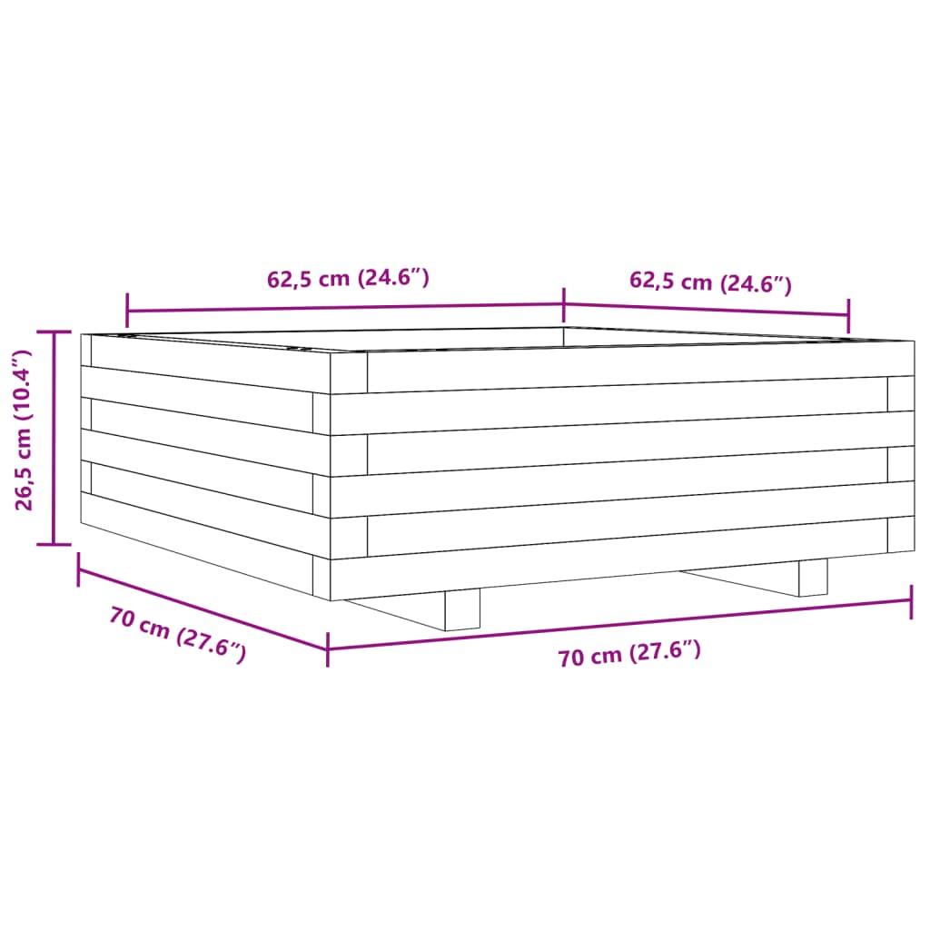 Fioriera da Giardino 70x70x26,5 cm in Legno Massello di Pino 847303