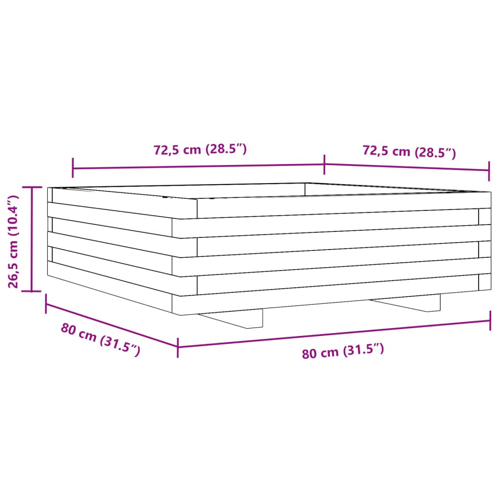 Fioriera Giardino Marrone Cera 80x80x26,5cm Legno Massello Pino 847310