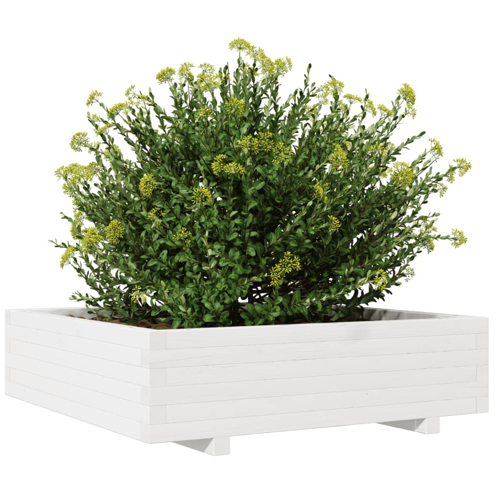 Fioriera da Giardino Bianca 90x90x26,5cm Legno Massello di Pino 847314