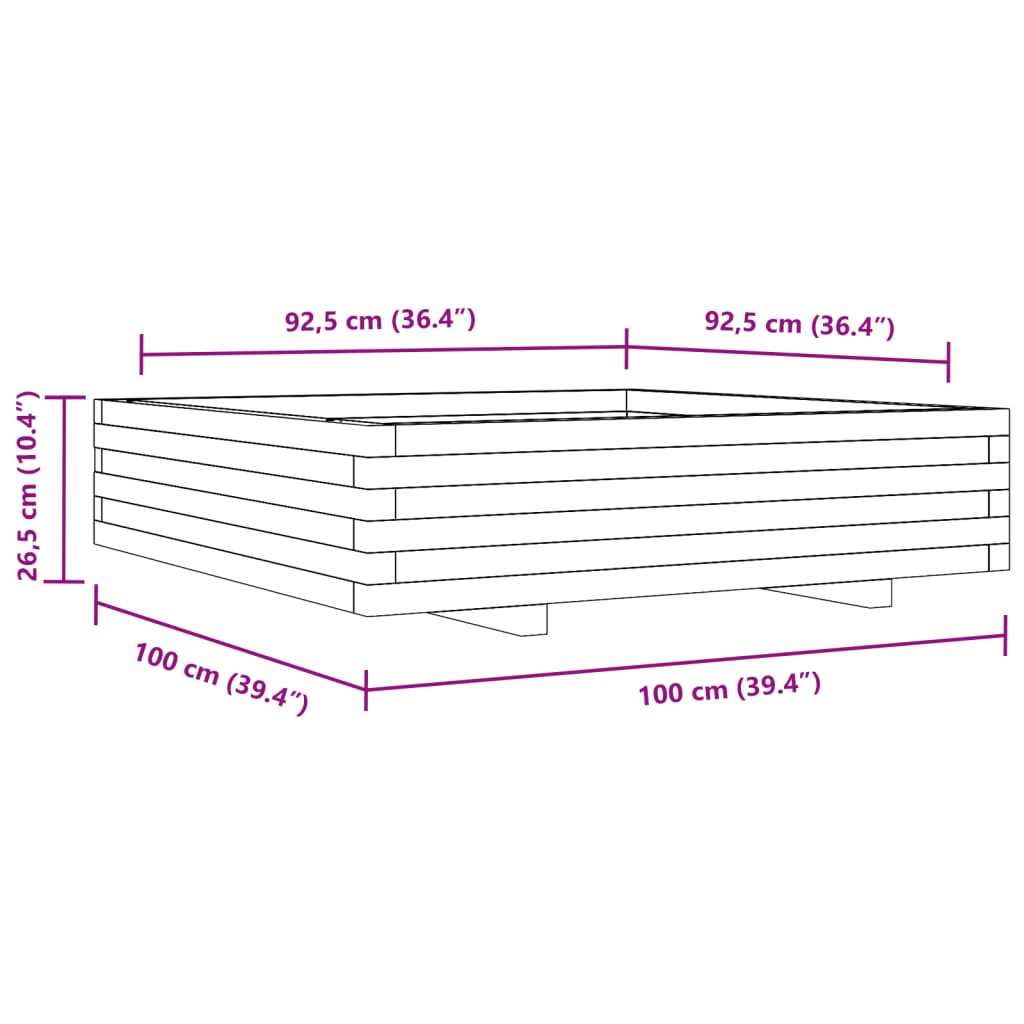 Fioriera da Giardino 100x100x26,5 cm in Legno Massello di Pino 847318