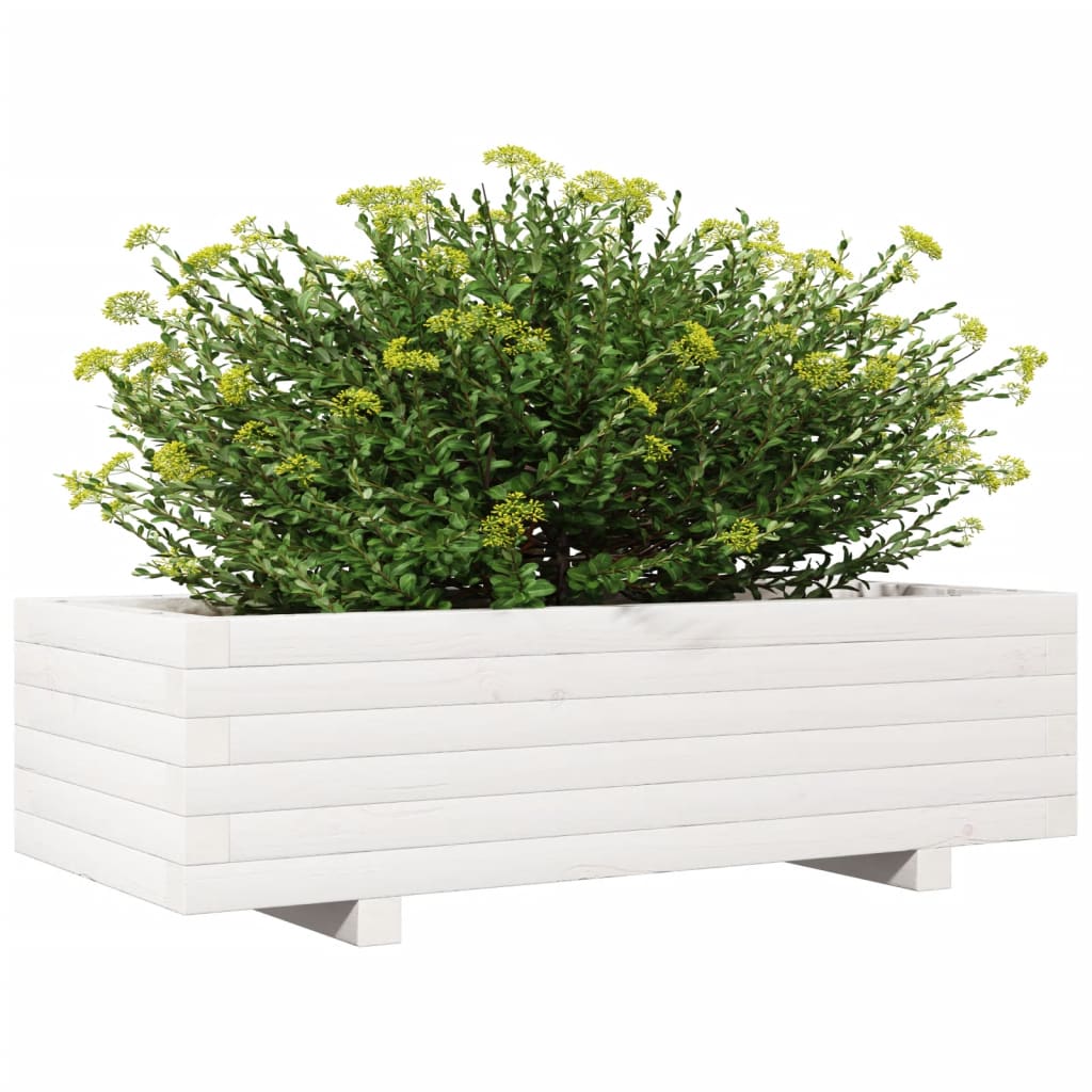 Fioriera da Giardino Bianca 90x40x26,5cm Legno Massello di Pino 847334