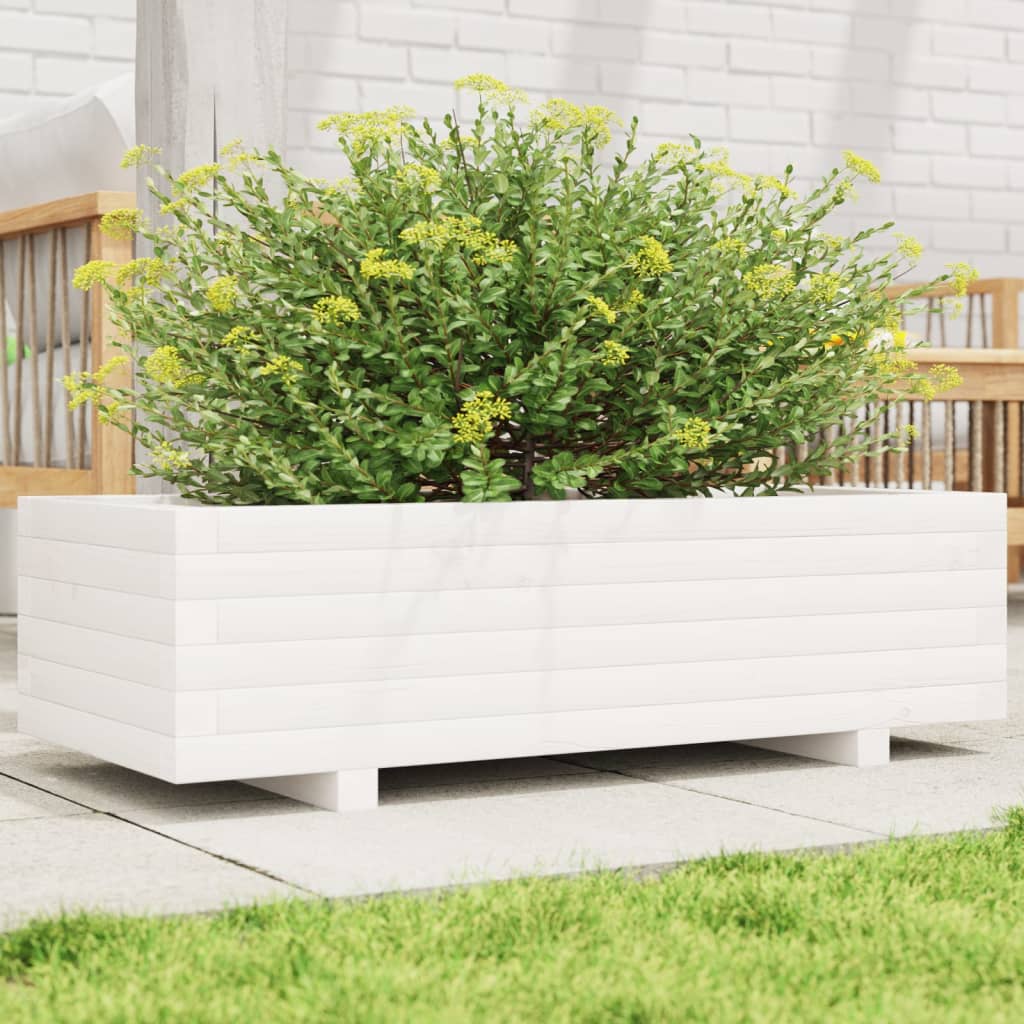 Fioriera da Giardino Bianca 90x40x26,5cm Legno Massello di Pino 847334