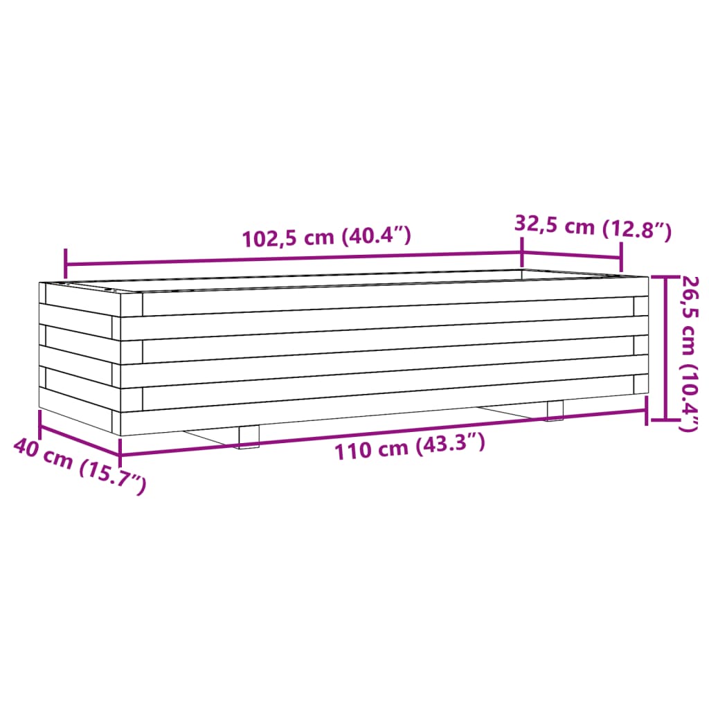 Fioriera da Giardino 110x40x26,5 cm in Legno di Pino Impregnato 847342