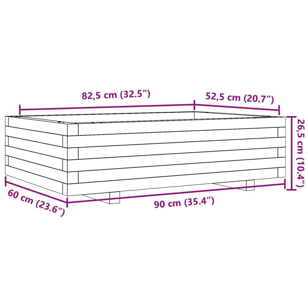 Fioriera da Giardino Bianca 90x60x26,5cm Legno Massello di Pino 847344