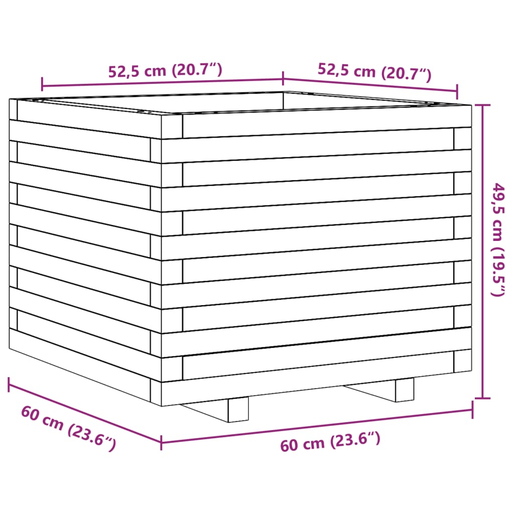 Fioriera da Giardino 60x60x49,5 cm in Legno Massello di Pino 847358