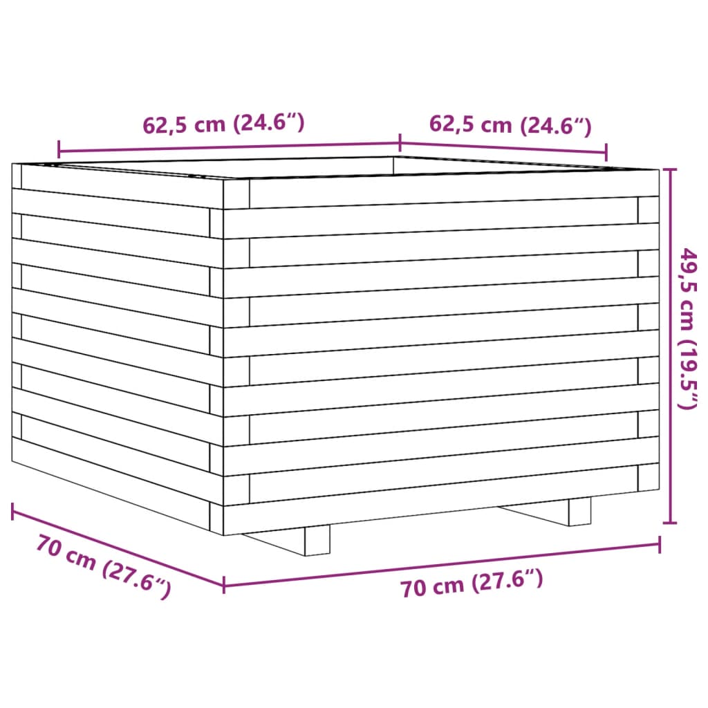 Fioriera da Giardino Bianca 70x70x49,5cm Legno Massello di Pino 847364