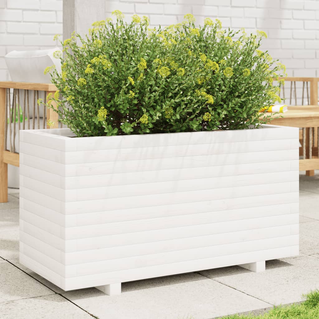 Fioriera da Giardino Bianca 90x40x49,5cm Legno Massello di Pino 847374