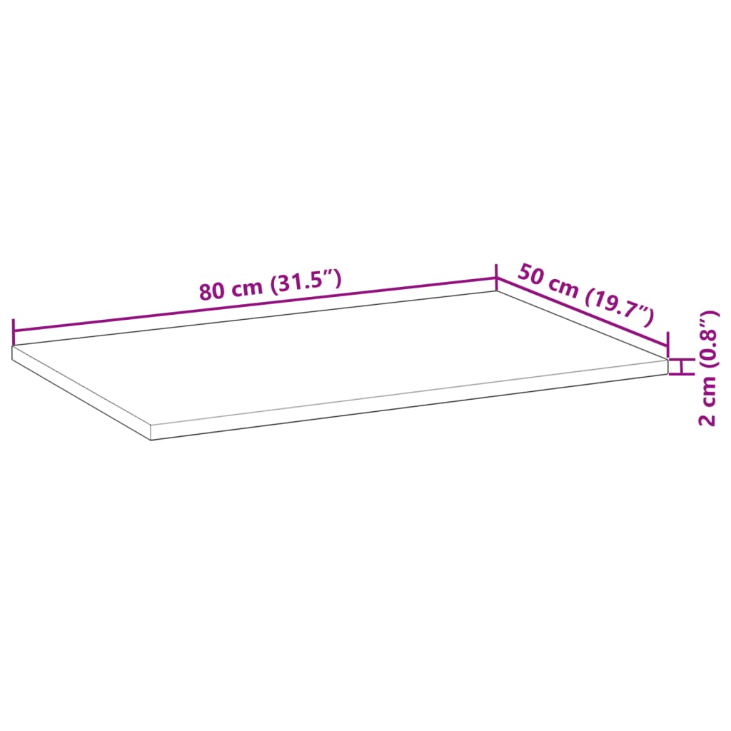 Piano Tavolo Rettangolare 80x50x2cm in Legno Massello di Acacia 4008751