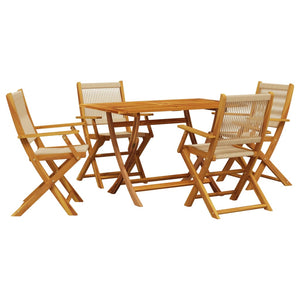 Set Pranzo da Giardino 5 pz Beige Polipropilene/ Legno Massello 3281699