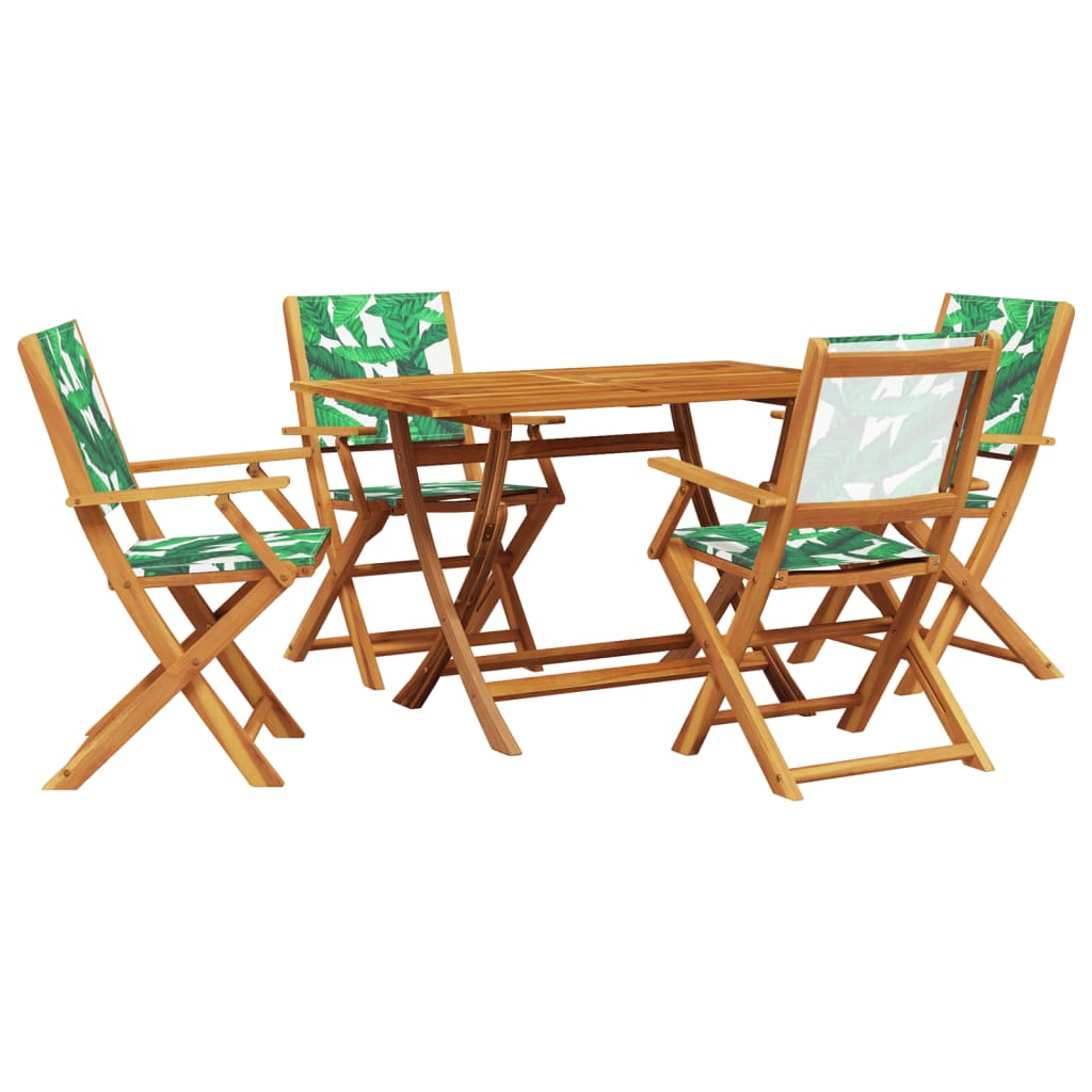 Set Pranzo da Giardino 5 pz Foglie in Tessuto e Legno Massello 3281704