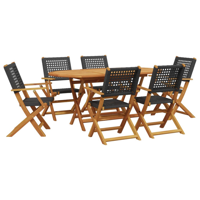 Set Pranzo Giardino 7 pz Nero in Polyrattan e Legno Massello 3281706