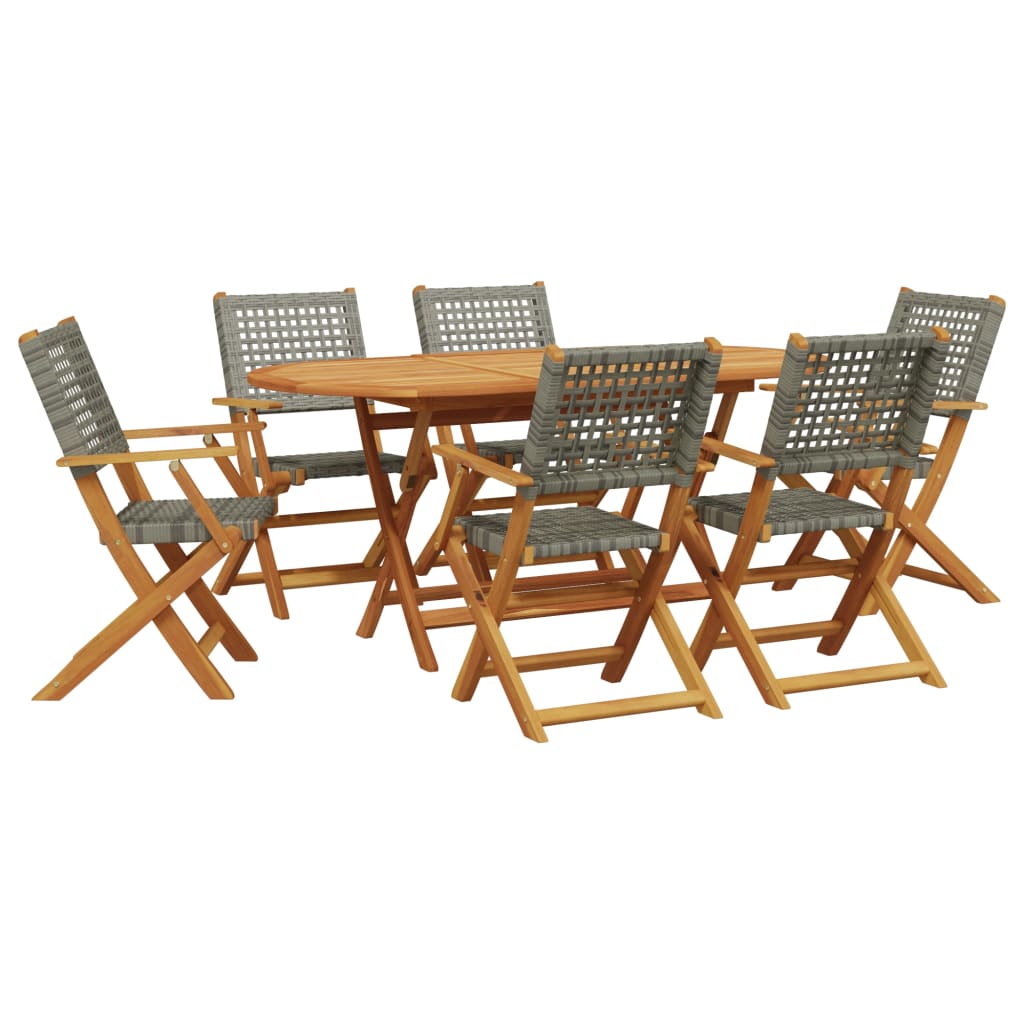 Set Pranzo da Giardino 7 pz Grigio Polyrattan e Legno Massello 3281707