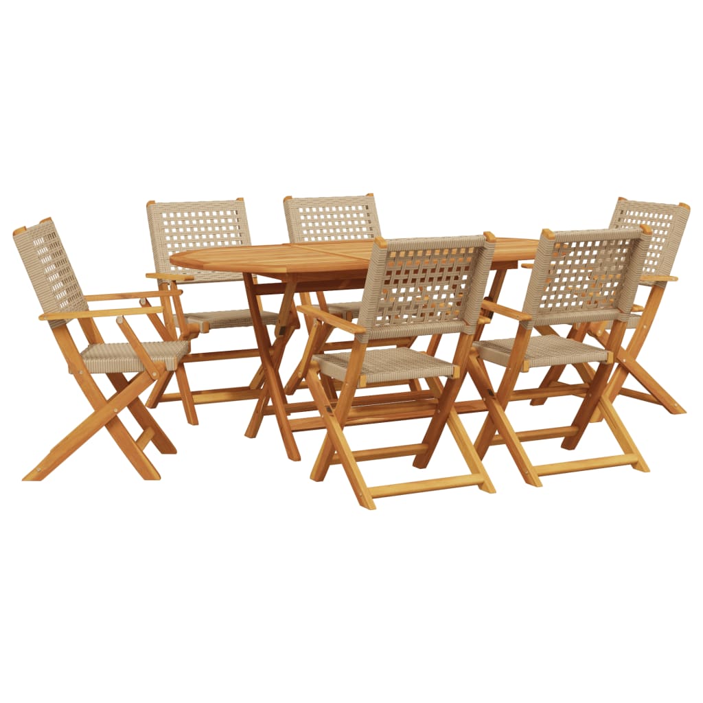 Set Pranzo da Giardino 7 pz Beige Polyrattan e Legno Massello 3281708