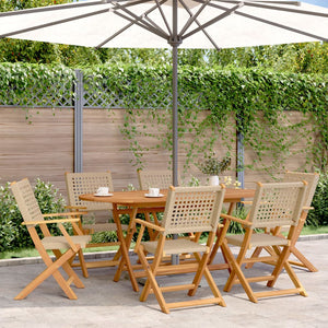 Set Pranzo da Giardino 7 pz Beige Polyrattan e Legno Massello 3281708