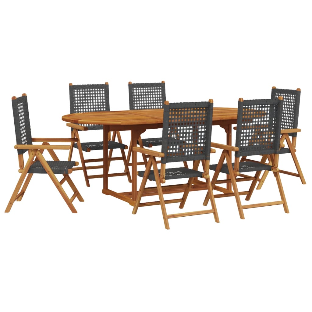 Set Pranzo Giardino 7 pz Nero in Polyrattan e Legno Massello 3281718