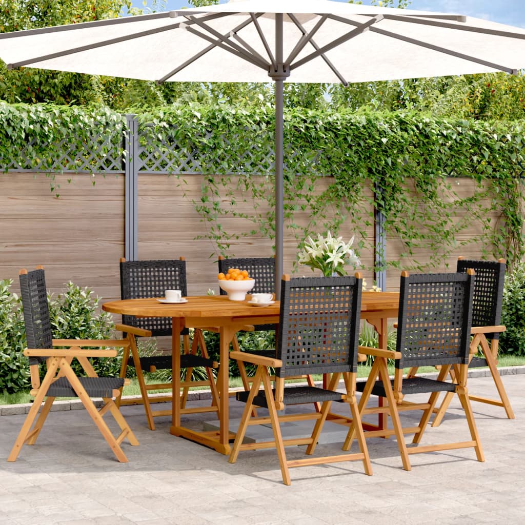 Set Pranzo Giardino 7 pz Nero in Polyrattan e Legno Massello 3281718