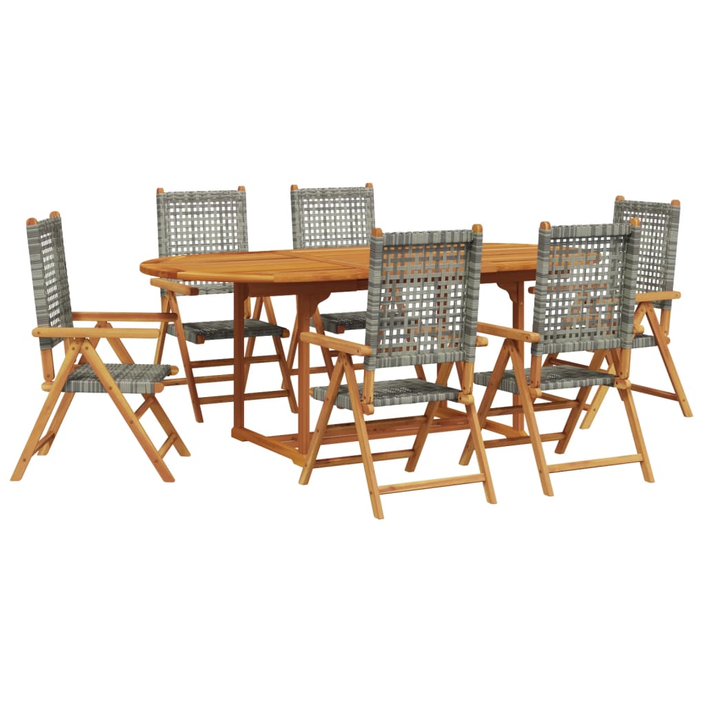 Set Pranzo da Giardino 7 pz Grigio Polyrattan e Legno Massello 3281719