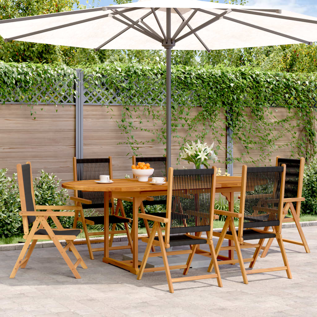 Set Pranzo da Giardino 7 pz Nero Polyrattan e Legno Massello 3281721