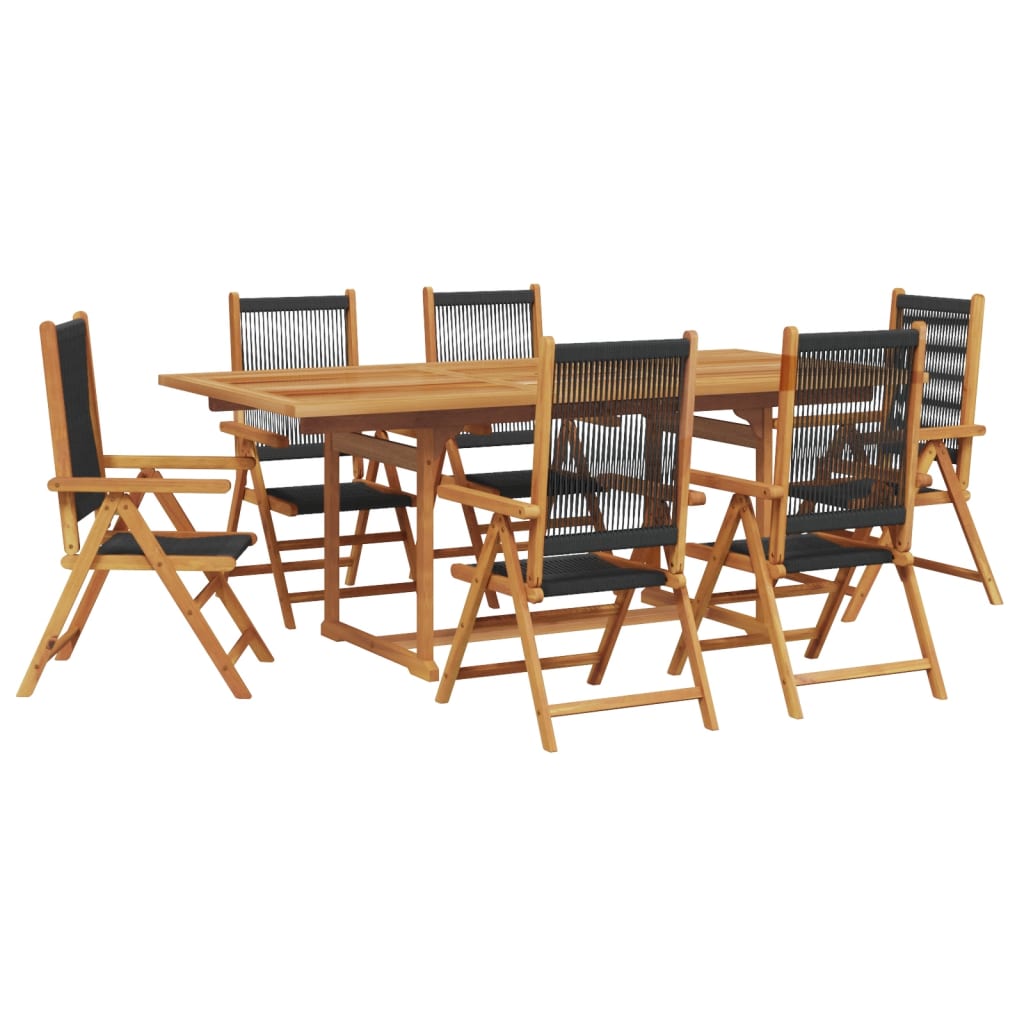 Set Pranzo da Giardino 7 pz Nero Polyrattan e Legno Massello 3281733