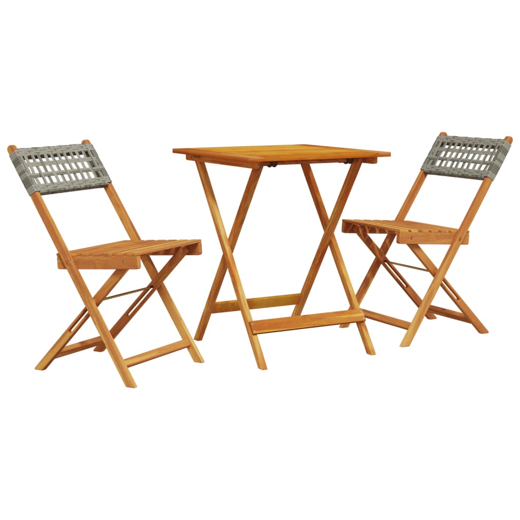 Set da Bistrot 3 pz Grigio in Polyrattan e Legno Massello 3281755