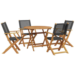 Set da Pranzo per Giardino 5pz Nero Polyrattan e Legno Massello 3281814