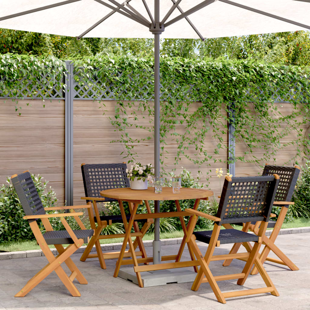 Set da Pranzo per Giardino 5pz Nero Polyrattan e Legno Massello 3281814