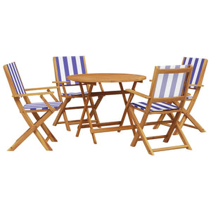 Set Pranzo Giardino 5pz Blu e Bianco Tessuto e Legno Massello 3281825