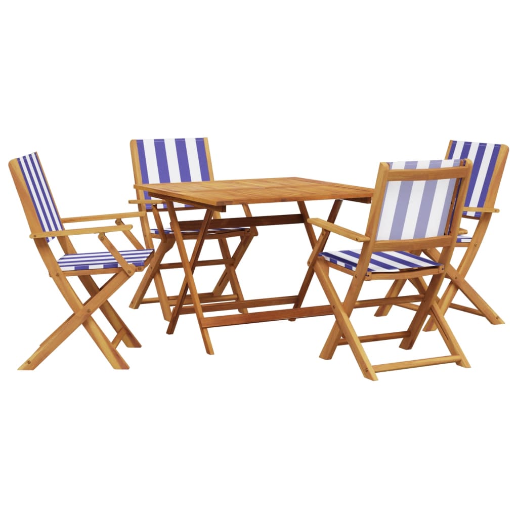 Set Pranzo Giardino 5pz Blu e Bianco Tessuto e Legno Massello 3281837