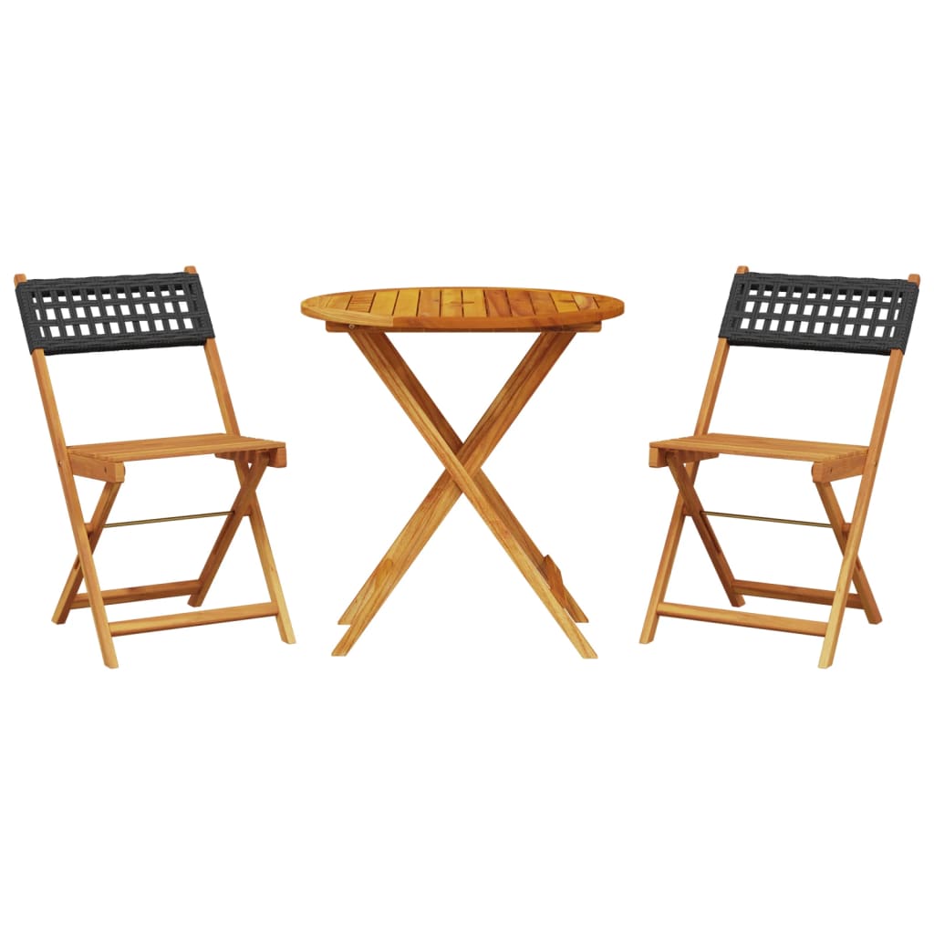 Set da Bistrot 3 pz Nero in Polyrattan e Legno Massello 3281838