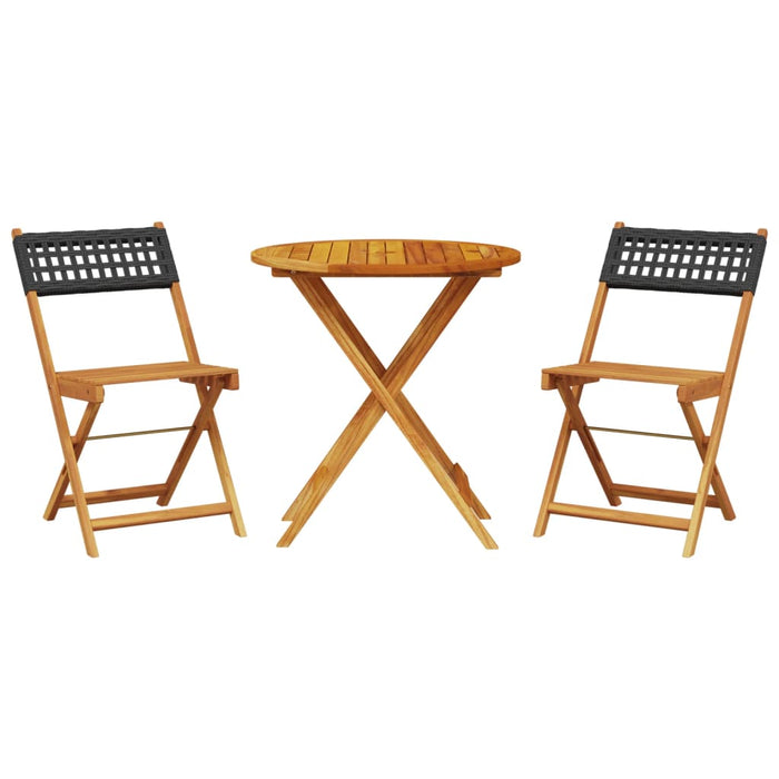 Set da Bistrot 3 pz Nero in Polyrattan e Legno Massello 3281838