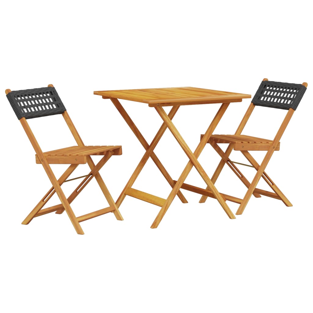 Set da Bistrot 3 pz Nero in Polyrattan e Legno Massello 3281862