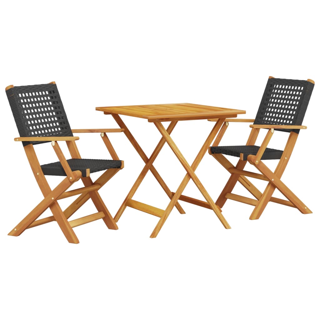 Set da Bistrot 3 pz Nero in Polyrattan e Legno Massello 3281874