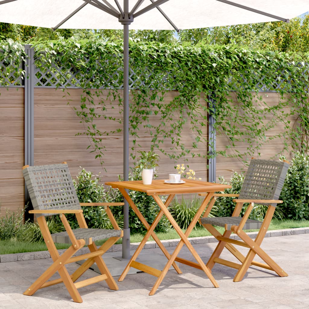 Set da Bistrot 3 pz Grigio in Polyrattan e Legno Massello 3281875