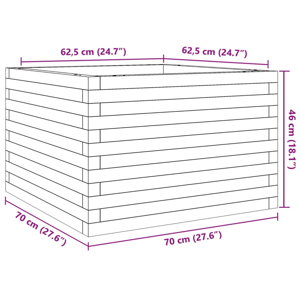 Fioriera Giardino Marrone Cera 70x70x46 cm Legno Massello Pino 3282416