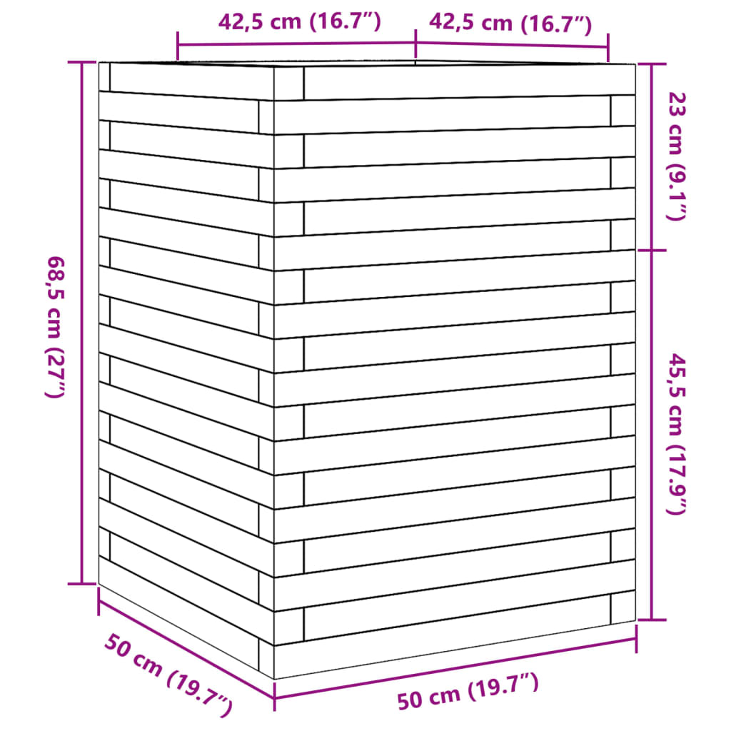 Fioriera da Giardino 50x50x68,5 cm in Legno Massello di Pino 3282464