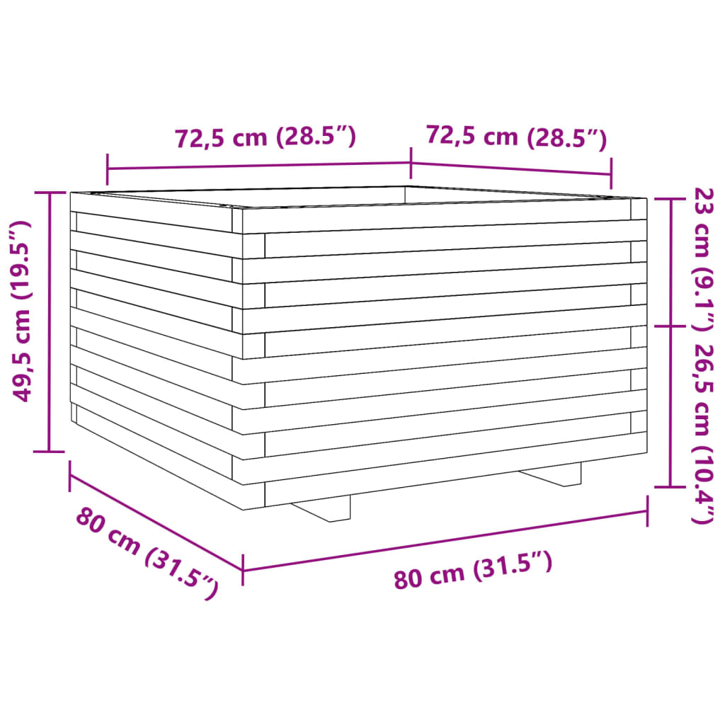 Fioriera Giardino Marrone Cera 80x80x49,5cm Legno Massello Pino 3282531