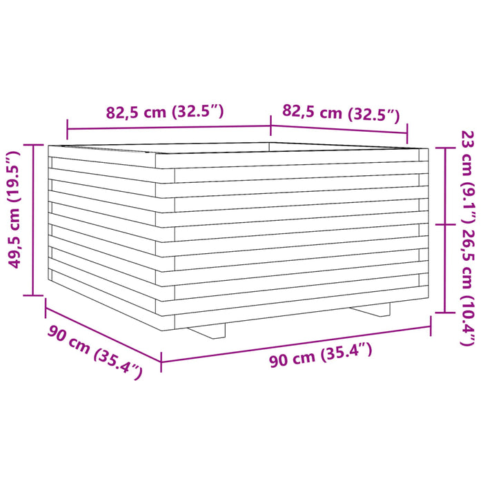 Fioriera da Giardino Bianca 90x90x49,5cm Legno Massello di Pino 3282535