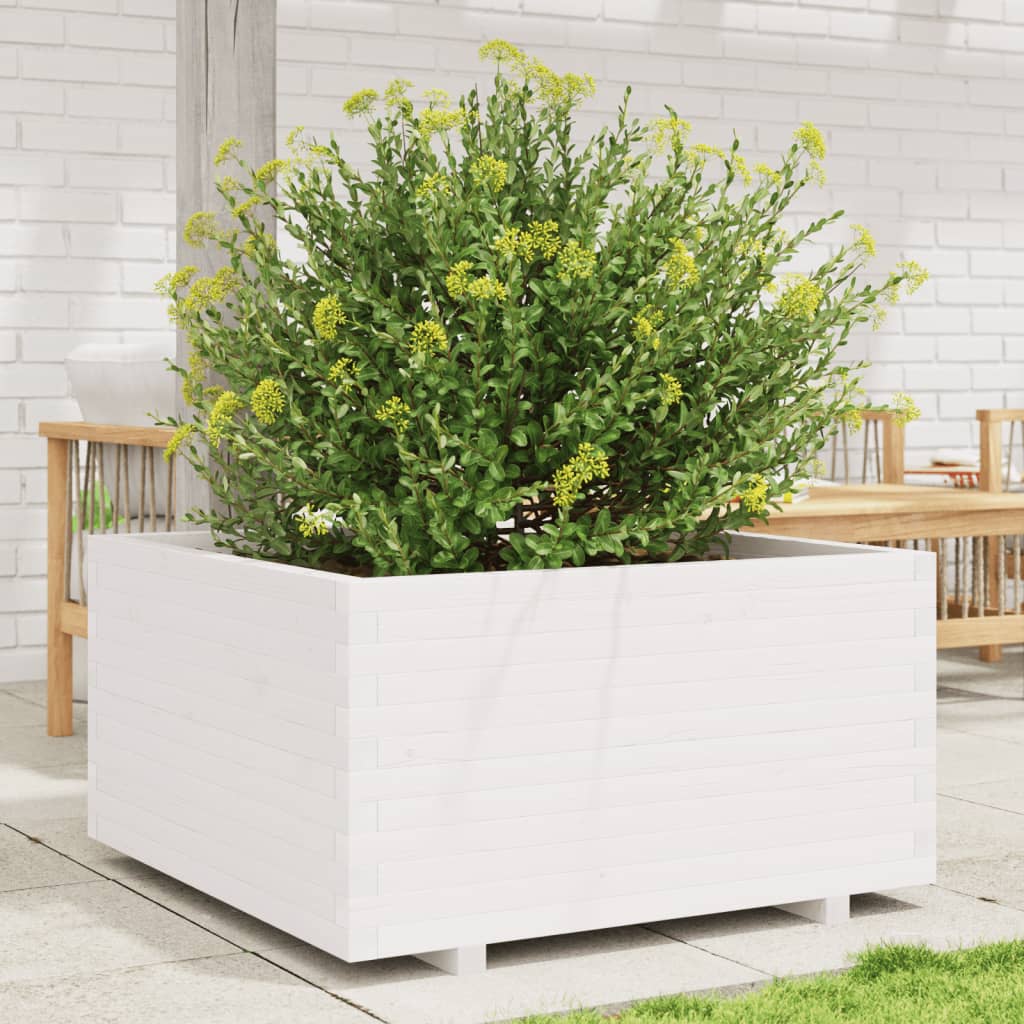 Fioriera da Giardino Bianca 90x90x49,5cm Legno Massello di Pino 3282535