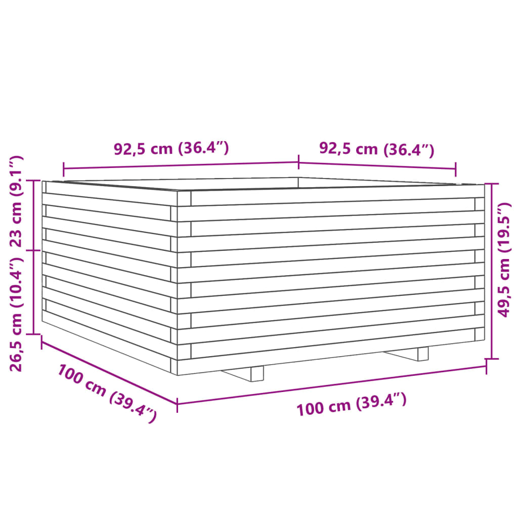 Fioriera da Giardino 100x100x49,5 cm in Legno Massello di Pino 3282539