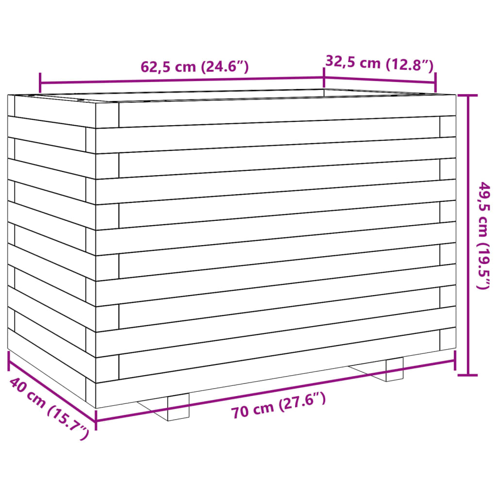 Fioriera da Giardino Bianca 70x40x49,5cm Legno Massello di Pino 3282550