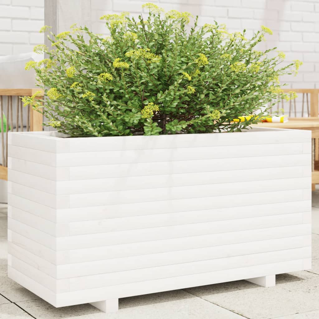 Fioriera da Giardino Bianca 90x40x49,5cm Legno Massello di Pino 3282555